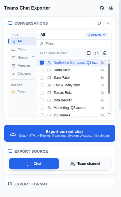 Expanded conversation picker