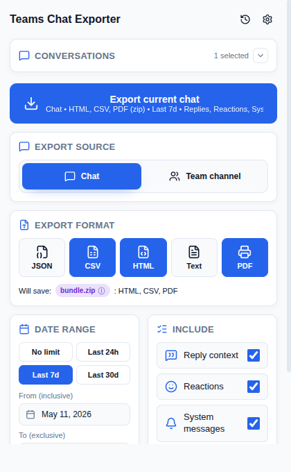 Multiple formats and date range selected